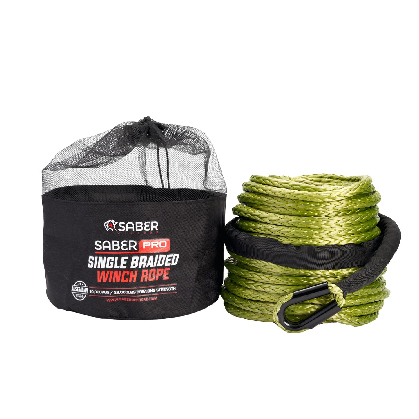 9,500KG - 10mm SaberPro® Green Single Braided Winch Rope - 30M