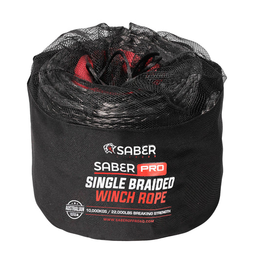 9,500KG - 10mm SaberPro® Black Single Braided Winch Rope - 30M
