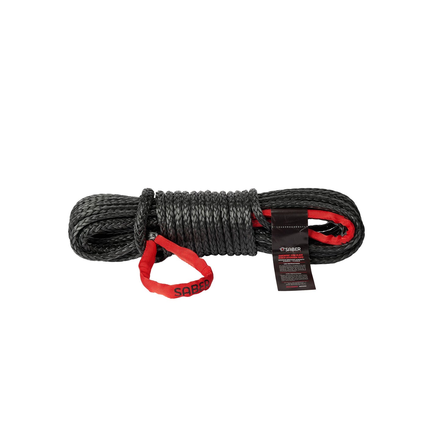 6,000KG Black SaberPro Winch Extension Rope w/Red Sheath Eyes - 20M
