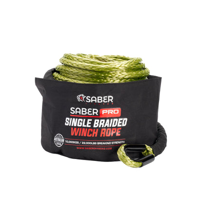 9,500KG - 10mm SaberPro® Green Single Braided Winch Rope - 30M