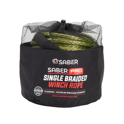 9,500KG - 10mm SaberPro® Green Single Braided Winch Rope - 30M